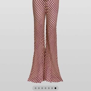 Rat & Boa Diagonal Striped Boot-Cut Pants in Burgundy and Cream